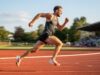 Athletic man sprinting on a track during high intensity interval training.
